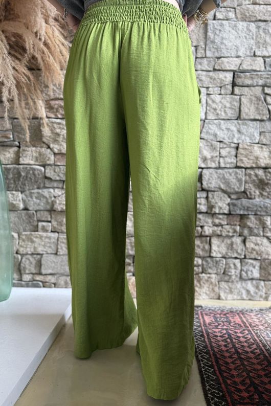 Basso Shirring Wide Leg Pant Verde